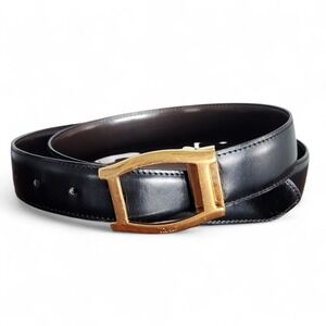Vintage Cartier Women's Black Brown Reversible Leather Gold Tone Belt Sz 36-38